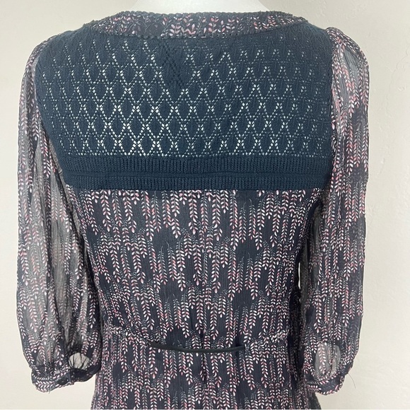 Free People Floral Boho Folk Leather Drawstring Chiffon Mini Dress Size Small - Picture 8 of 13